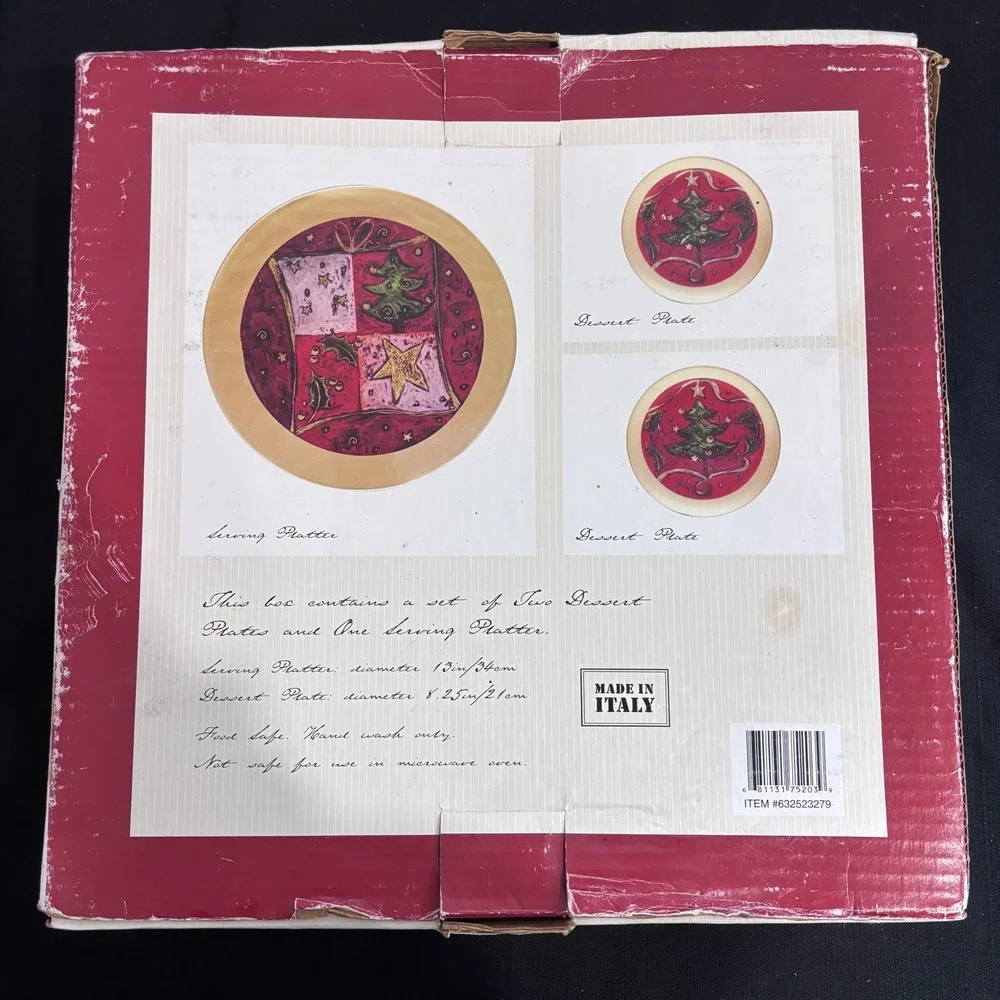 Romanza Collection Holiday Series Italian Glass Platter/Dessert Plate Set 3pc